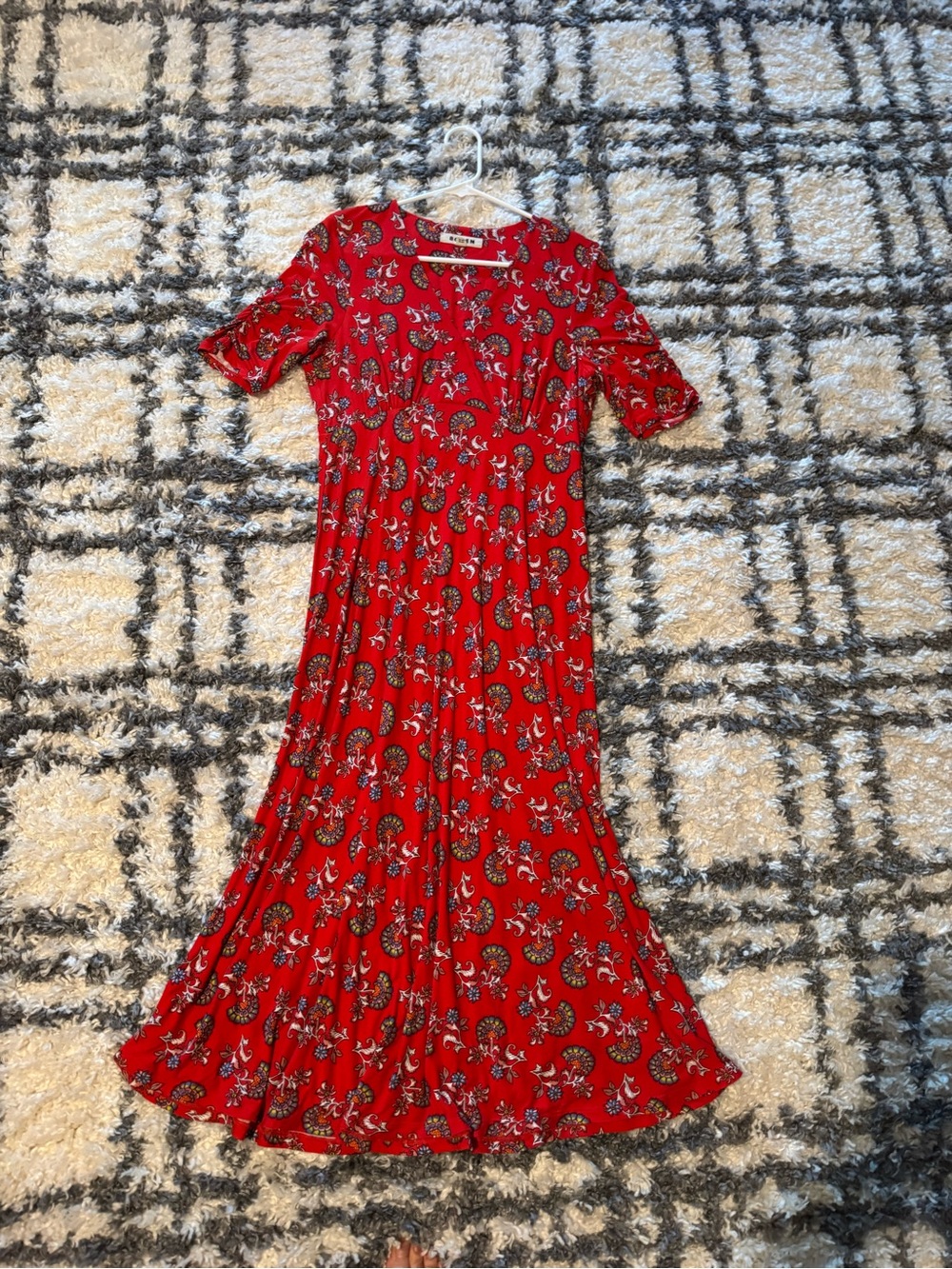 Boden Red Floral Maxi Dress with Short Sleeves